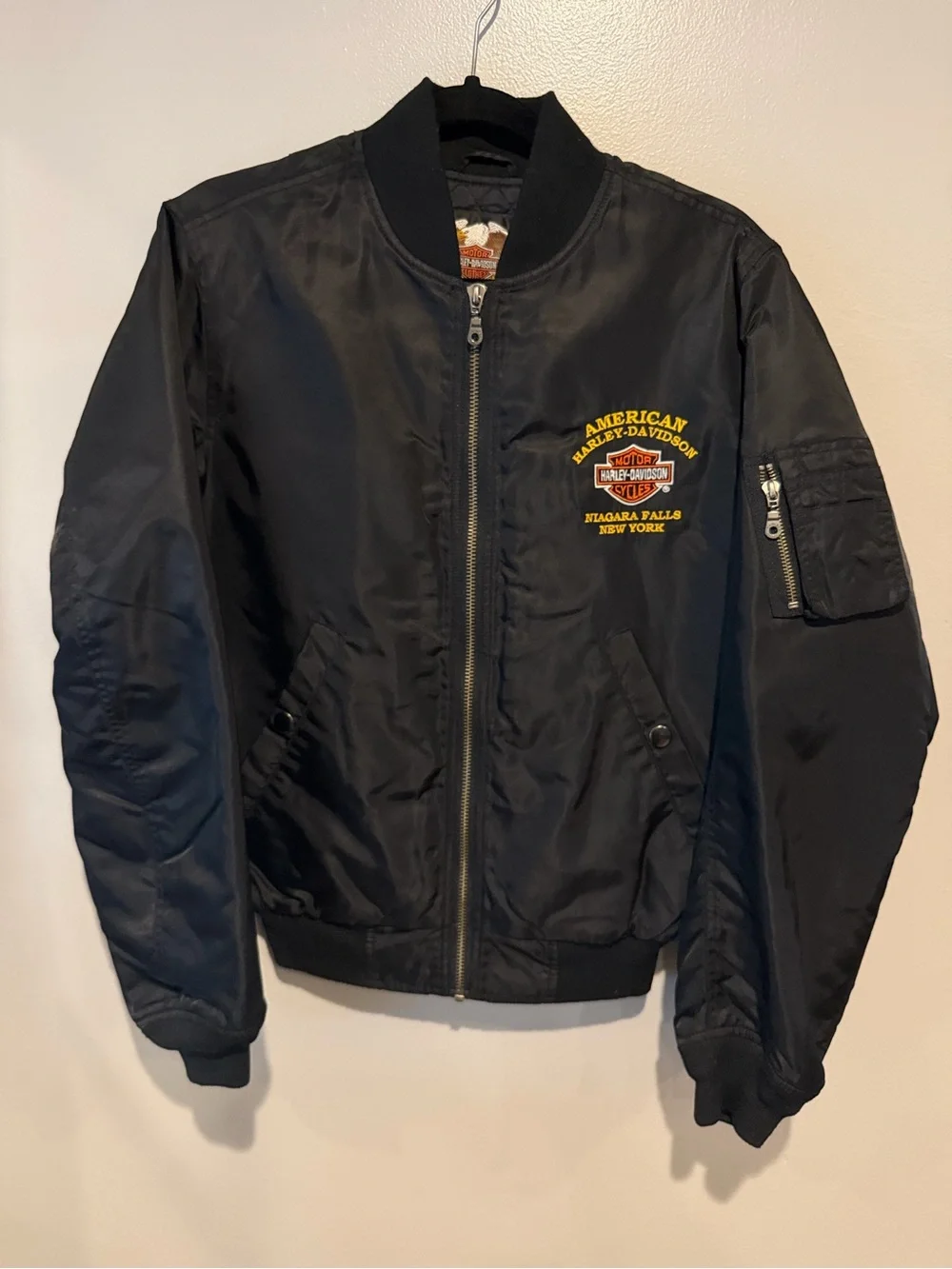 Harley Davidson Nylon Bomber Jacket Niagara Falls Embroidered Logo Men’s XS